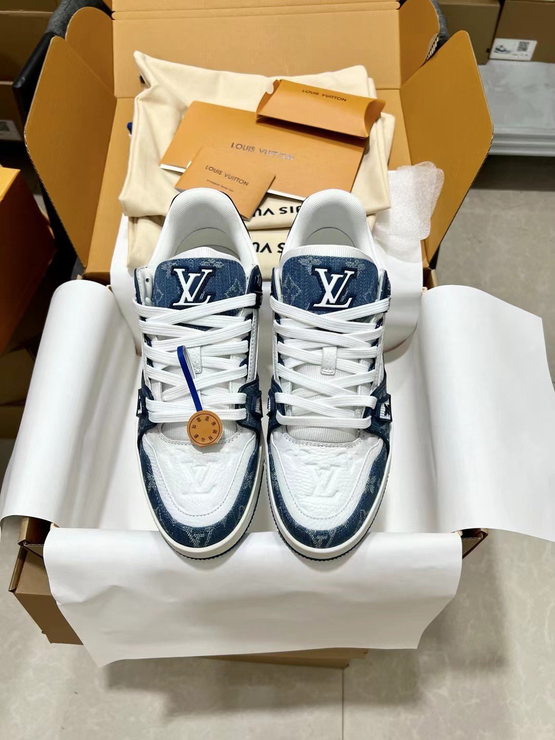 Louis Vuitton Chunky Trainer Sneakers – Blue & White - Image 9