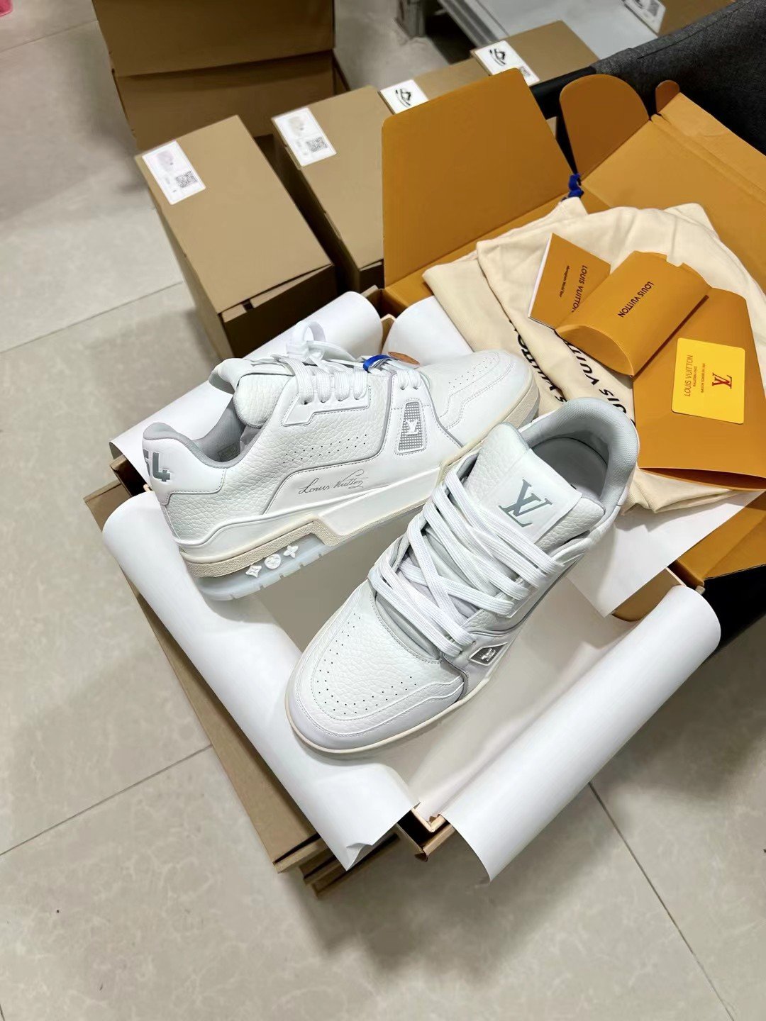 Louis Vuitton Chunky Trainer Sneakers – All White - Image 6