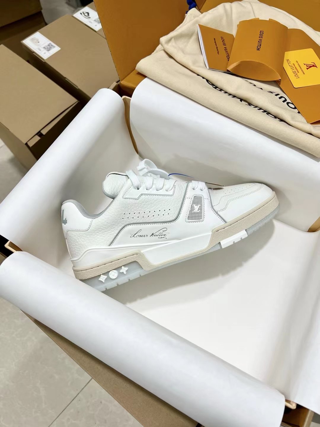 Louis Vuitton Chunky Trainer Sneakers – All White - Image 4