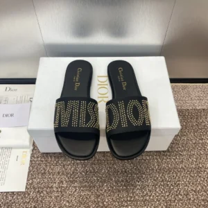 Dior Miss Dior Logo Leather Slide Sandals – Black