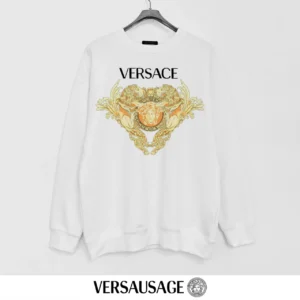 Versace 380g Printed Terry Round Neck Sweatshirt – White (Gold Medusa Print)