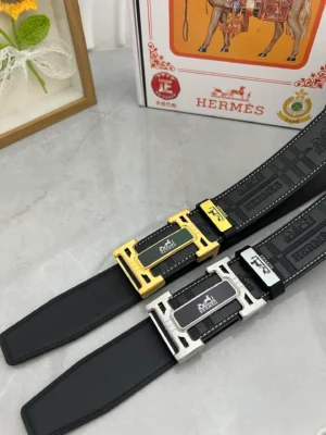 Hermès H Buckle Belt – Black Top-Grain Cowhide Leather (Gold & Silver Buckle Options)