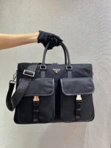 Prada Nylon Saffiano Leather Briefcase – Black