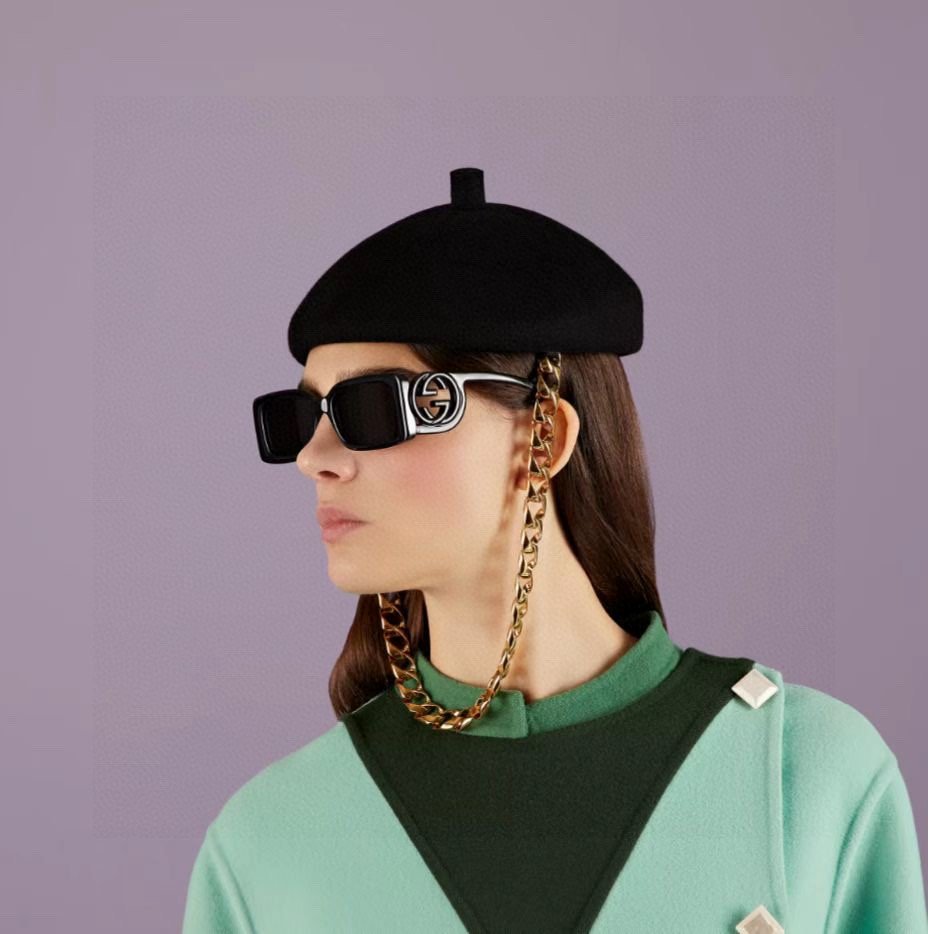 Gucci Slim Rectangular Fashion Sunglasses with beret styling