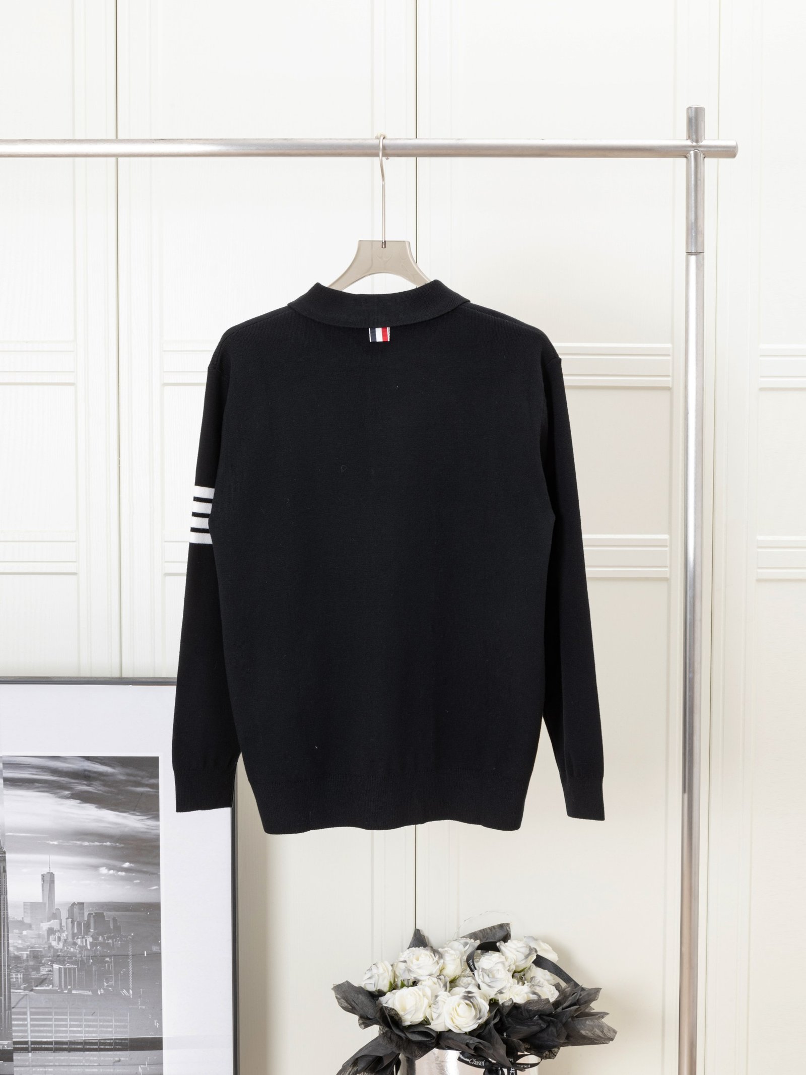 Thom Browne Four-Stripe Yarn-Knitted Polo Shirt – Black - Image 4