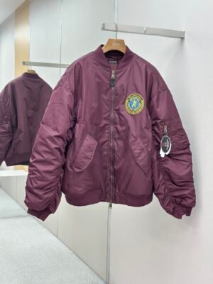 Balenciaga Paris Oversized Bomber Jacket – Burgundy