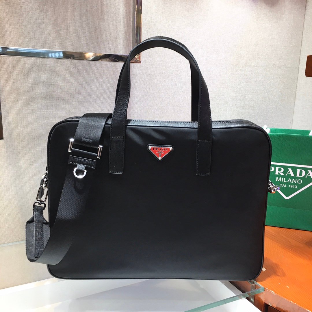 Prada Nylon Saffiano Leather Briefcase – Model 2VE368