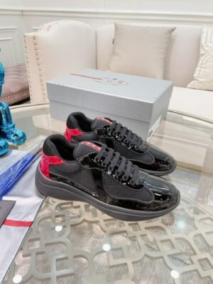 Prada Casual Knit Sneakers – Black & Red Accent