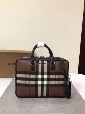 Burberry Checkered Leather Slim Briefcase