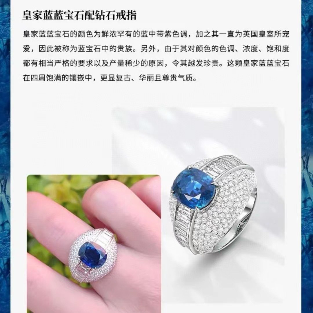 Royal Blue Sapphire & Diamond Band Ring - Image 8