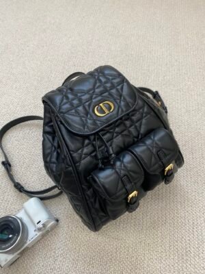 Dior Caro Large Backpack in Black Cannage Lambskin