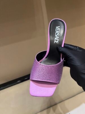 Versace Satin Rhinestone High-Heel Mule