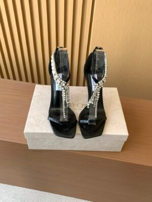 Jimmy Choo Square-Toe Rhinestone Chain Sandals