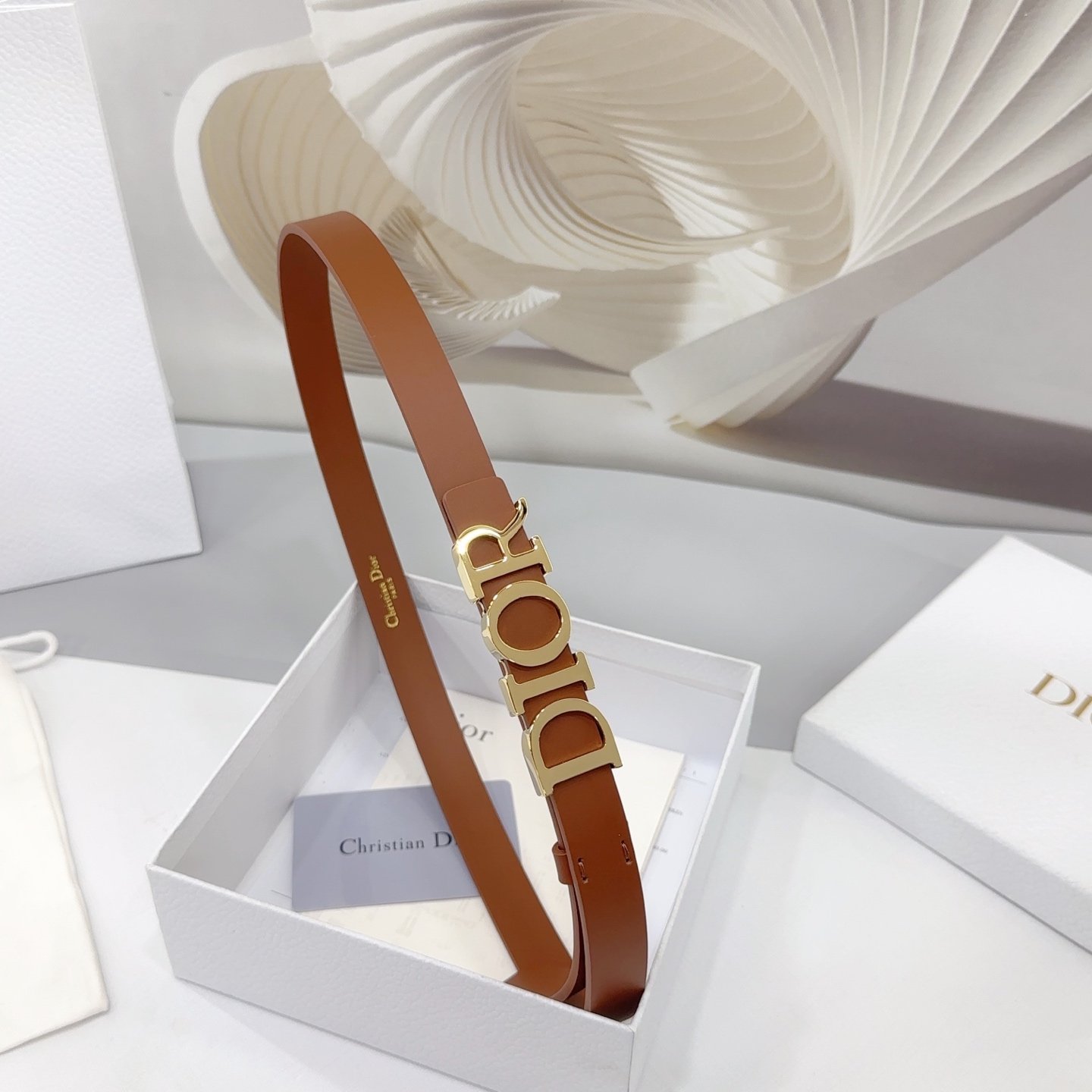 Dior Logo 20mm Belt – Brown Calfskin Leather - Image 10
