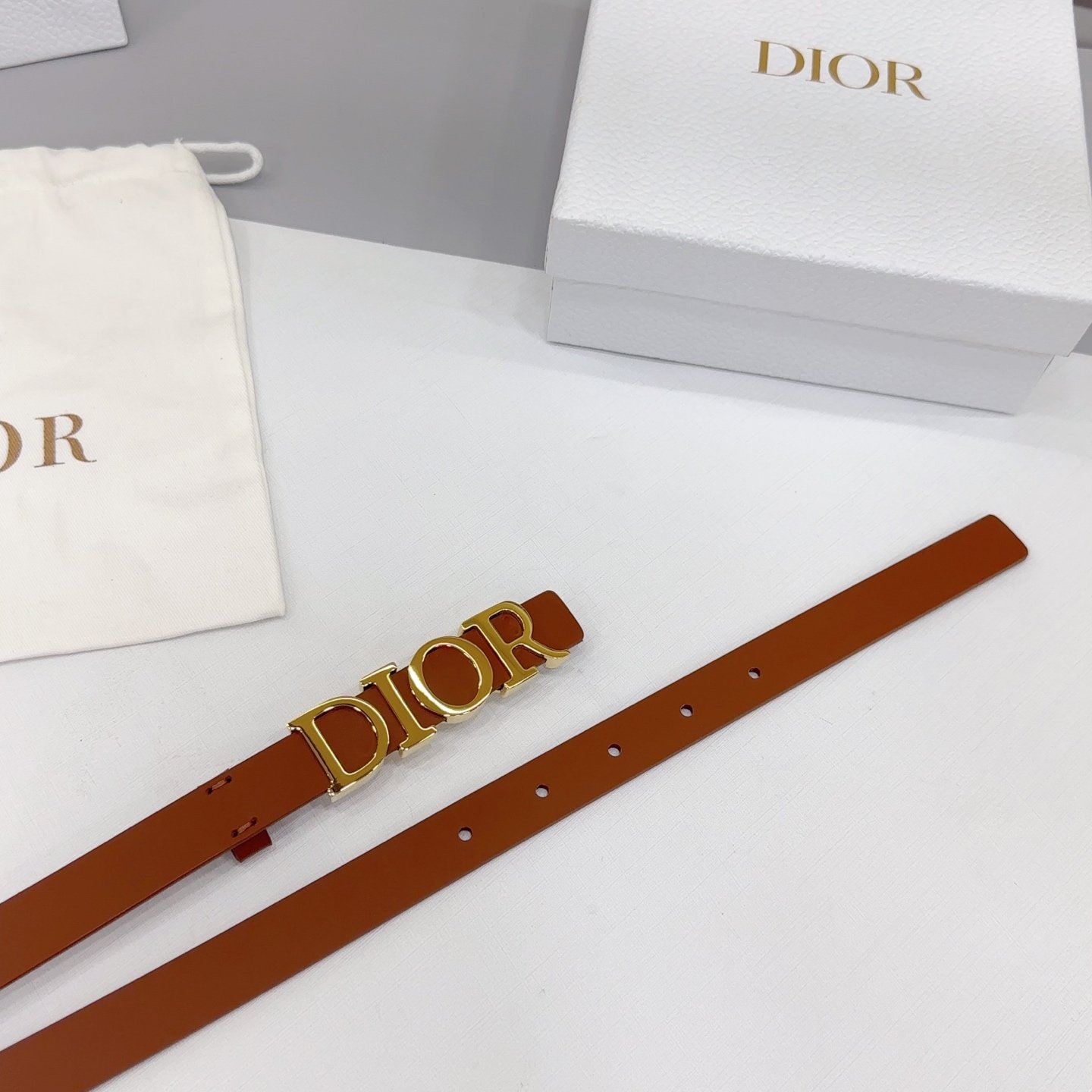 Dior Logo 20mm Belt – Brown Calfskin Leather - Image 5