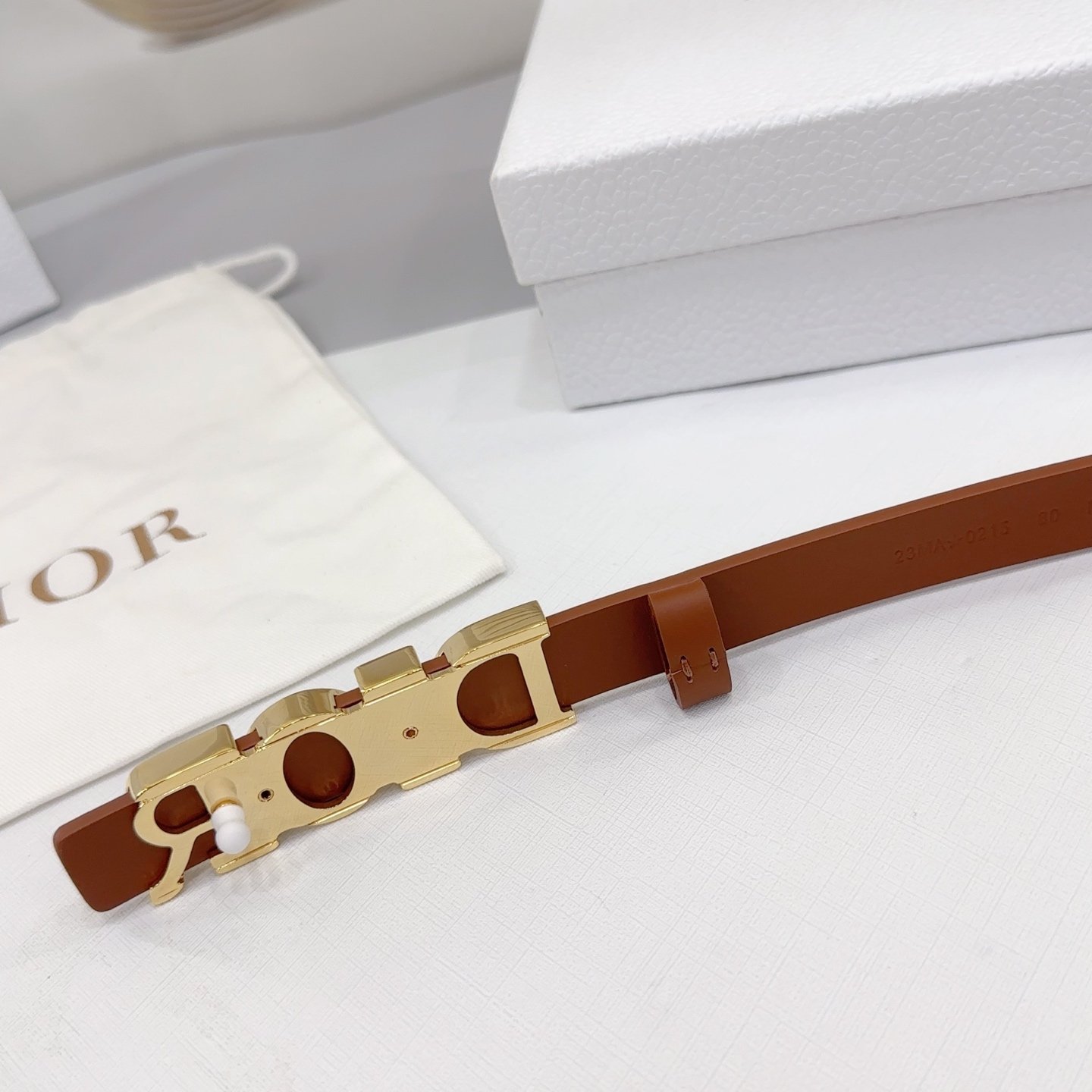 Dior Logo 20mm Belt – Brown Calfskin Leather - Image 3