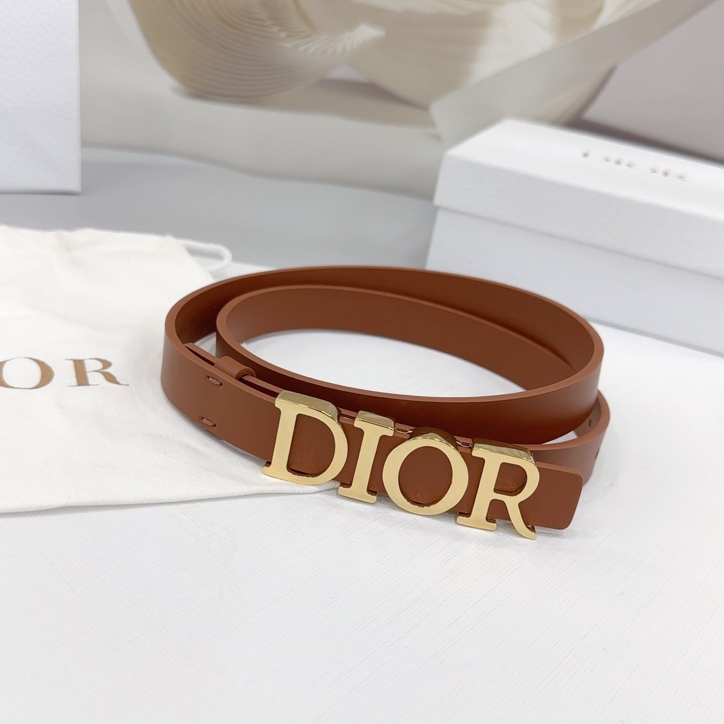 Dior Logo 20mm Belt – Brown Calfskin Leather - Image 9