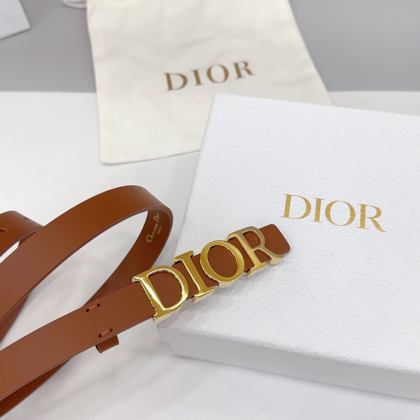 Dior Logo 20mm Belt – Brown Calfskin Leather - Image 6
