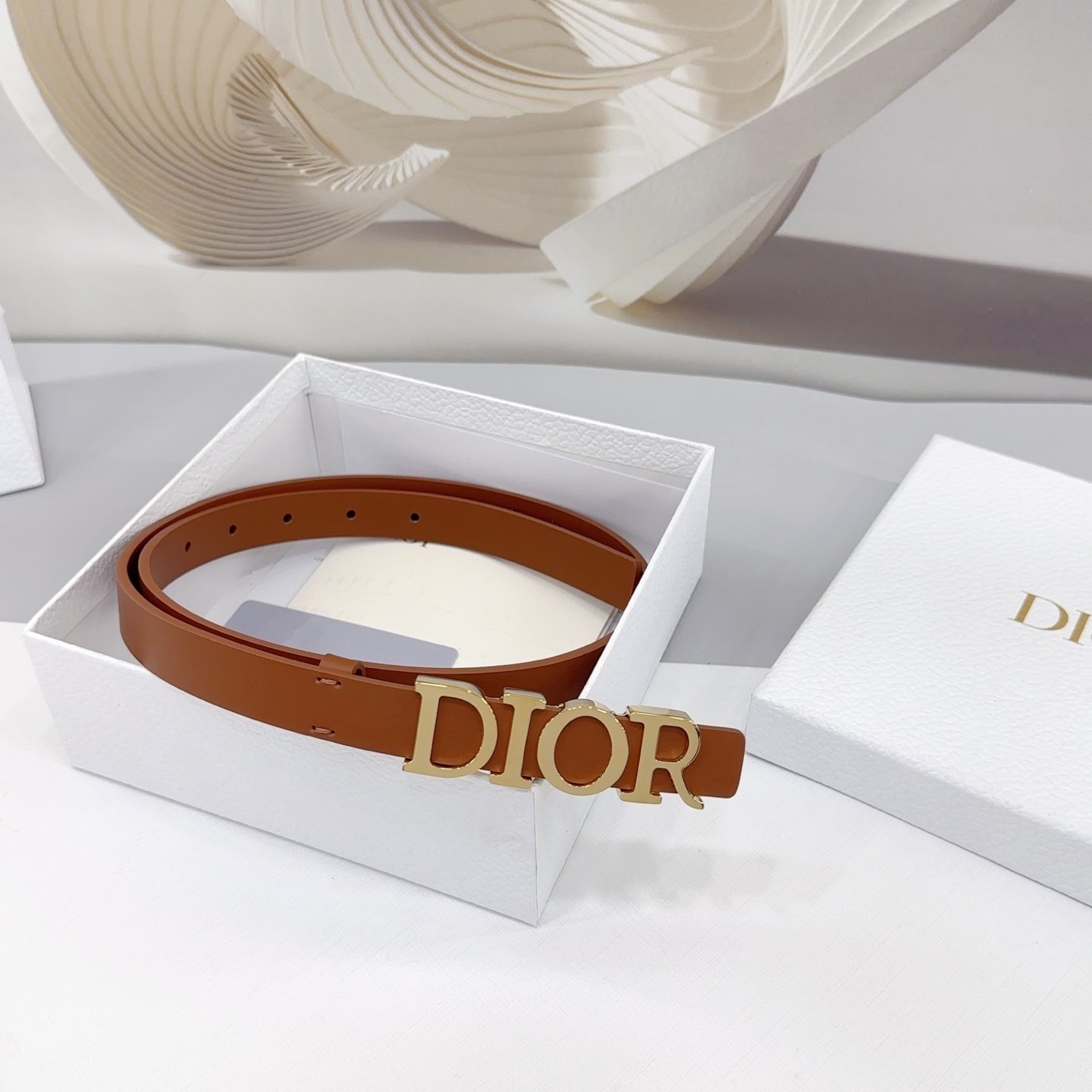Dior Logo 20mm Belt – Brown Calfskin Leather - Image 7