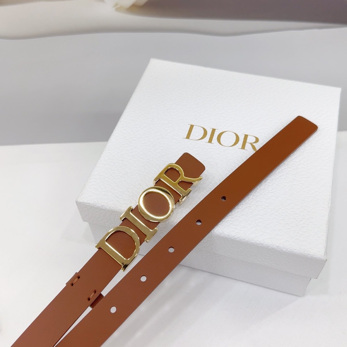 Dior Logo 20mm Belt – Brown Calfskin Leather - Image 4