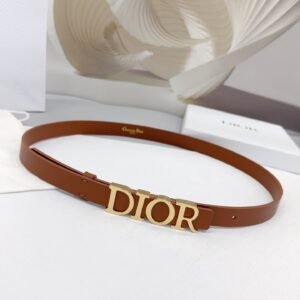 Dior Logo 20mm Belt – Brown Calfskin Leather