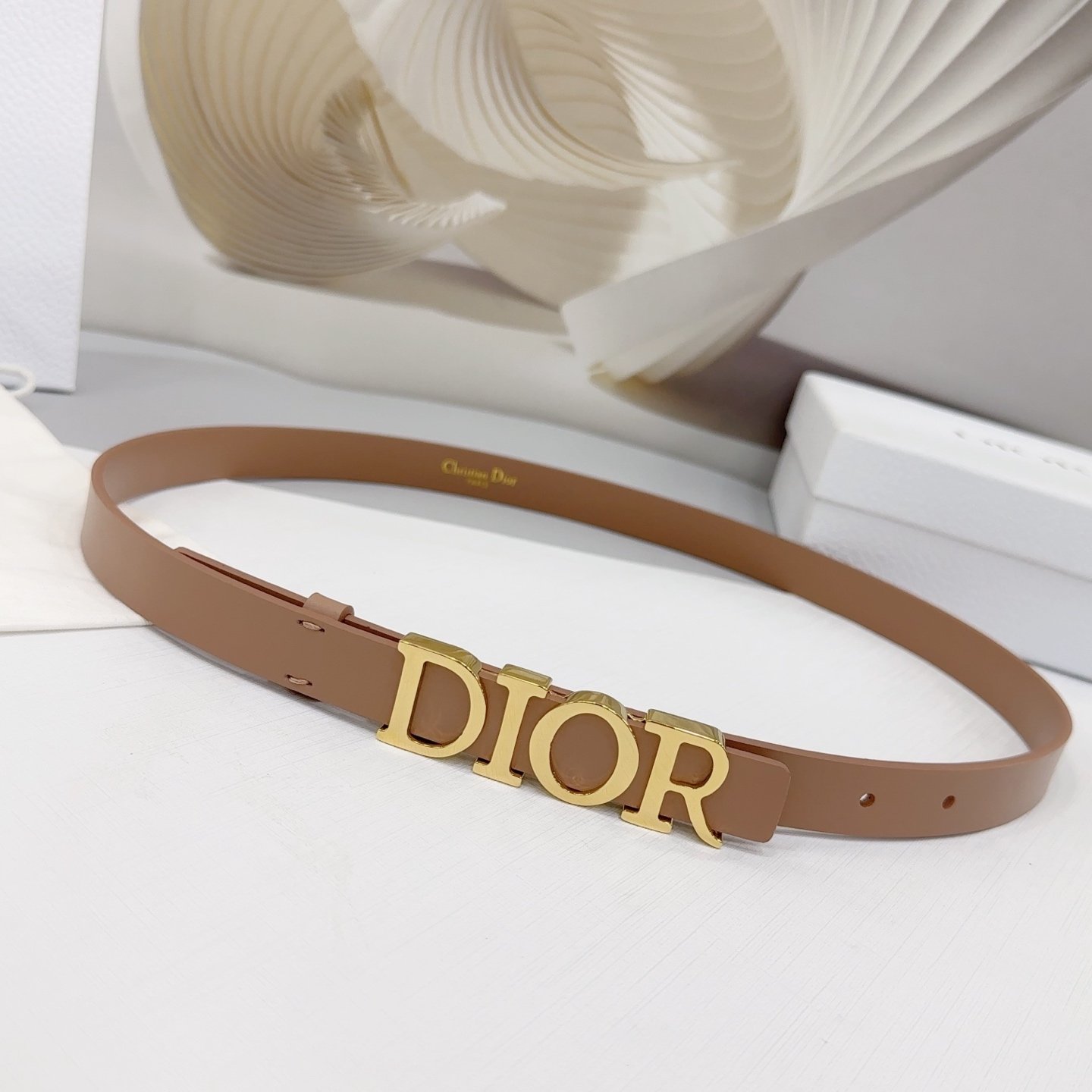 Dior Logo 20mm Belt – Tan Calfskin Leather - Image 10