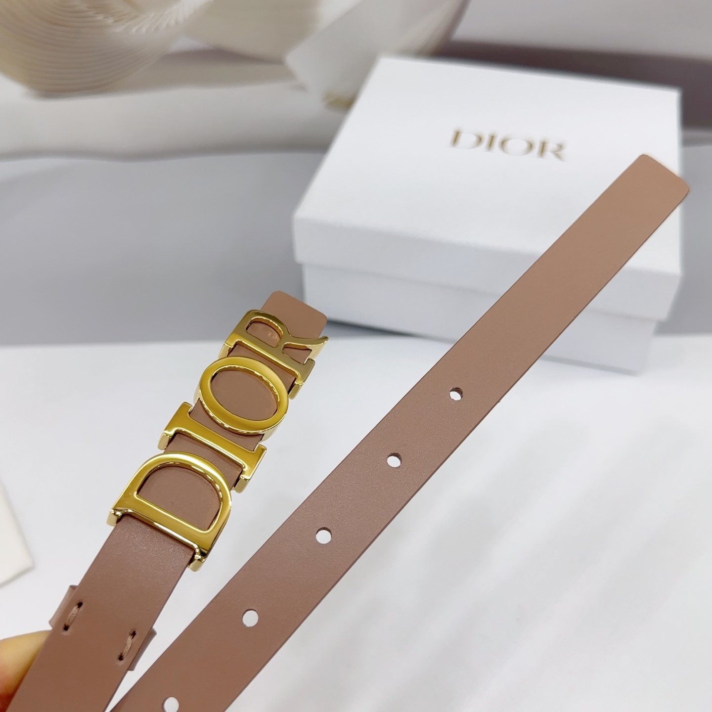 Dior Logo 20mm Belt – Tan Calfskin Leather - Image 5