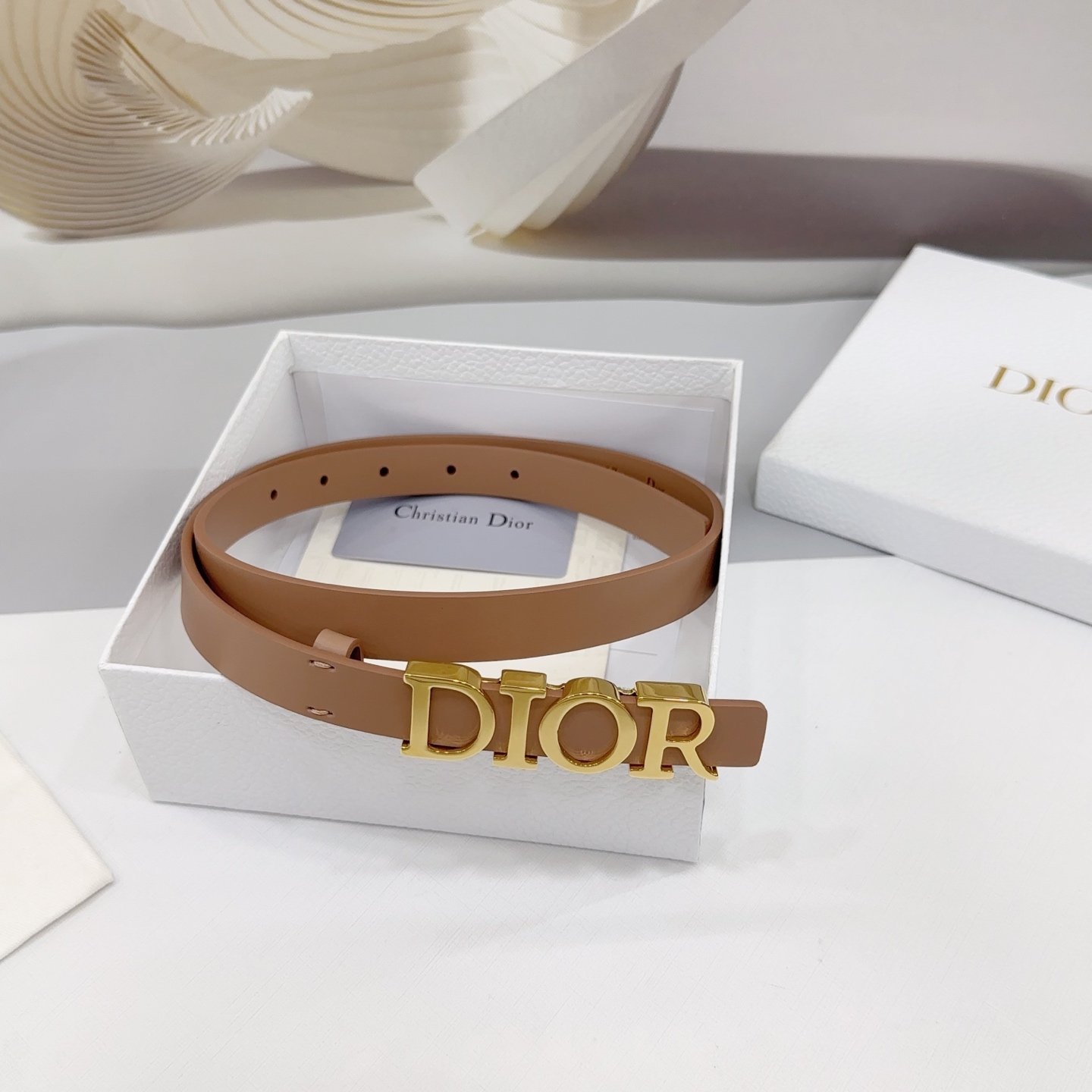 Dior Logo 20mm Belt – Tan Calfskin Leather - Image 8