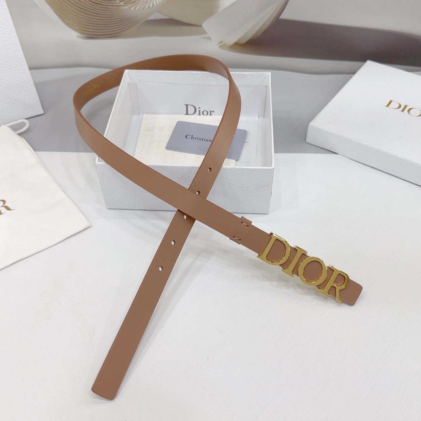 Dior Logo 20mm Belt – Tan Calfskin Leather - Image 7
