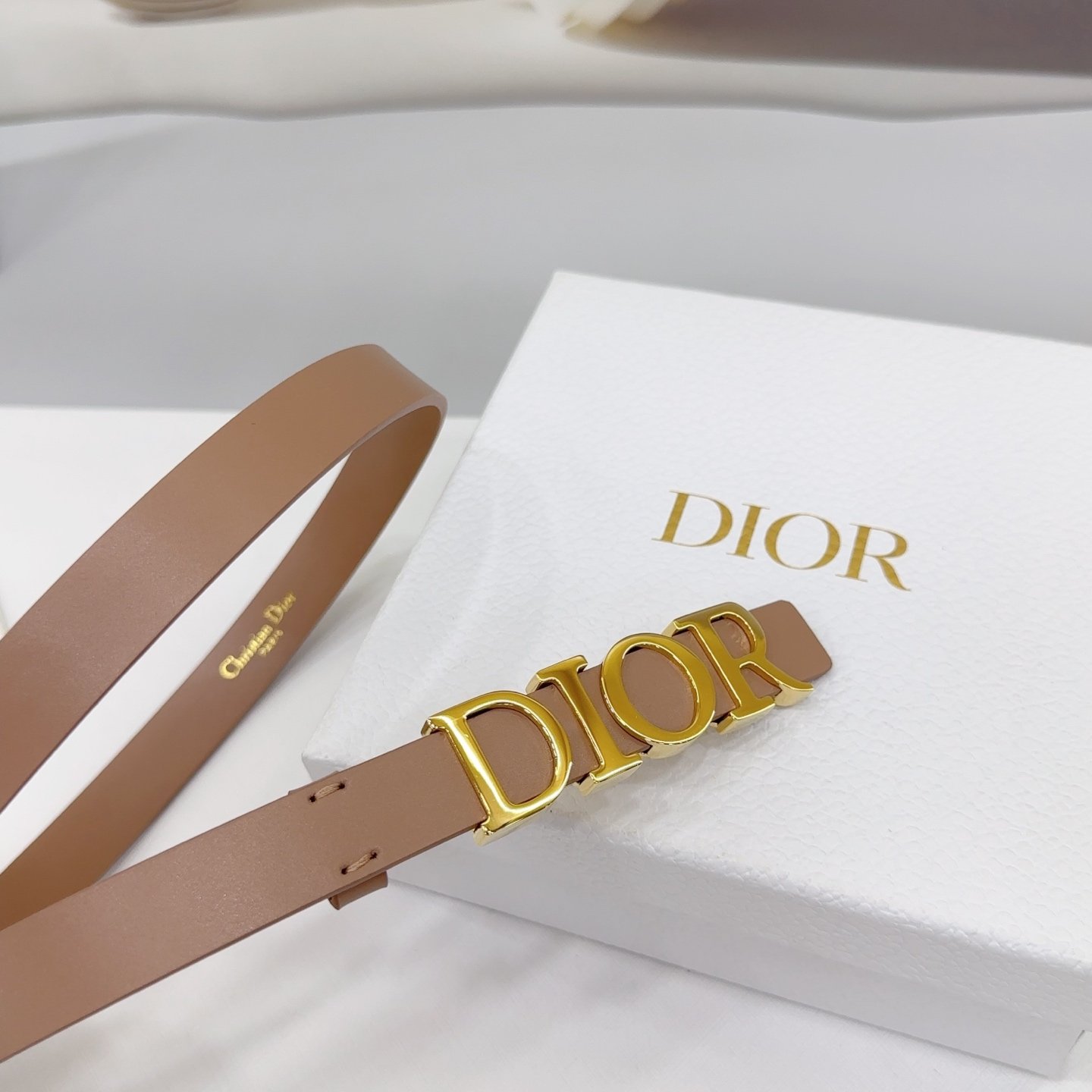 Dior Logo 20mm Belt – Tan Calfskin Leather - Image 6