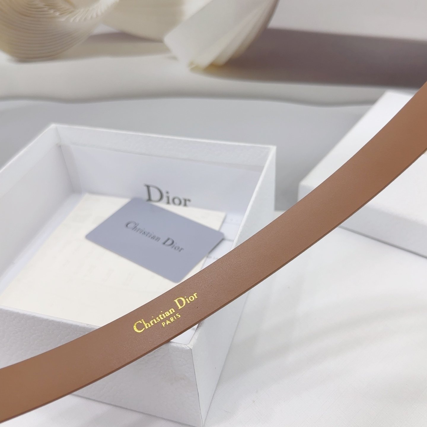 Dior Logo 20mm Belt – Tan Calfskin Leather - Image 2