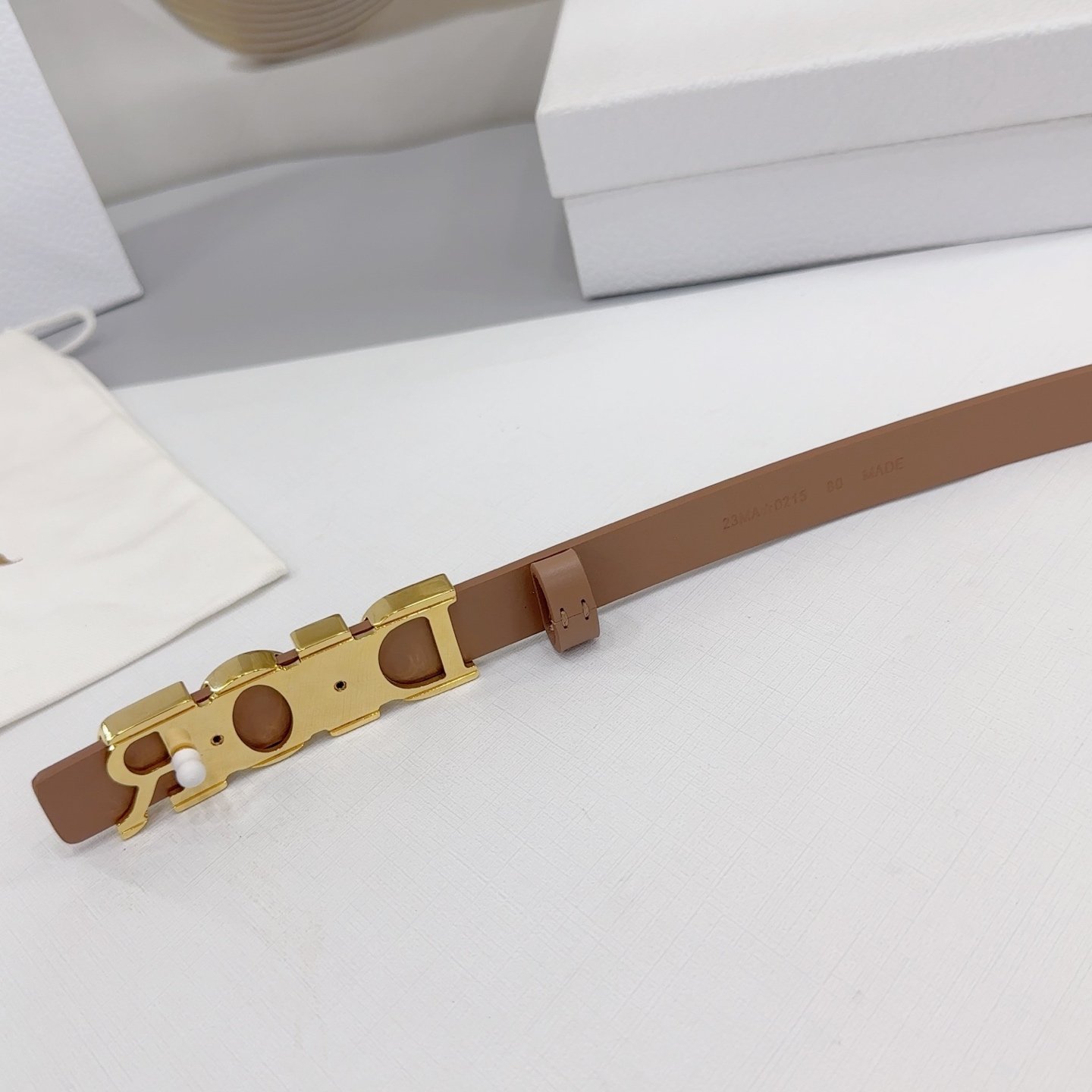 Dior Logo 20mm Belt – Tan Calfskin Leather - Image 3