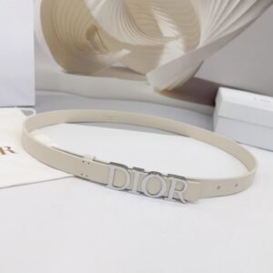 Dior Logo 20mm Belt – Ivory Calfskin Leather (Silver Logo)