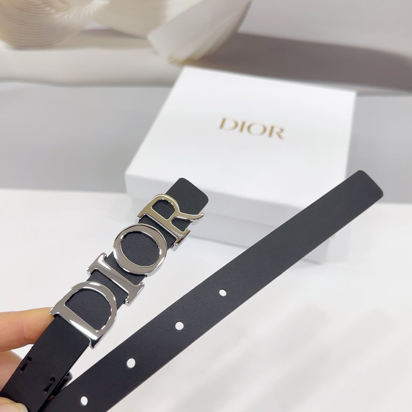 Dior Logo 20mm Belt – Black Calfskin Leather (Silver Logo) - Image 4