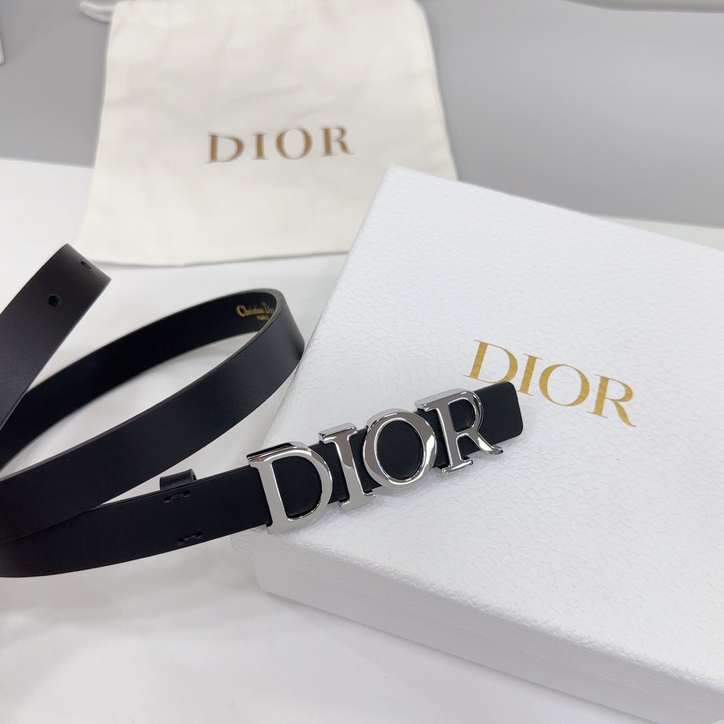 Dior Logo 20mm Belt – Black Calfskin Leather (Silver Logo) - Image 5
