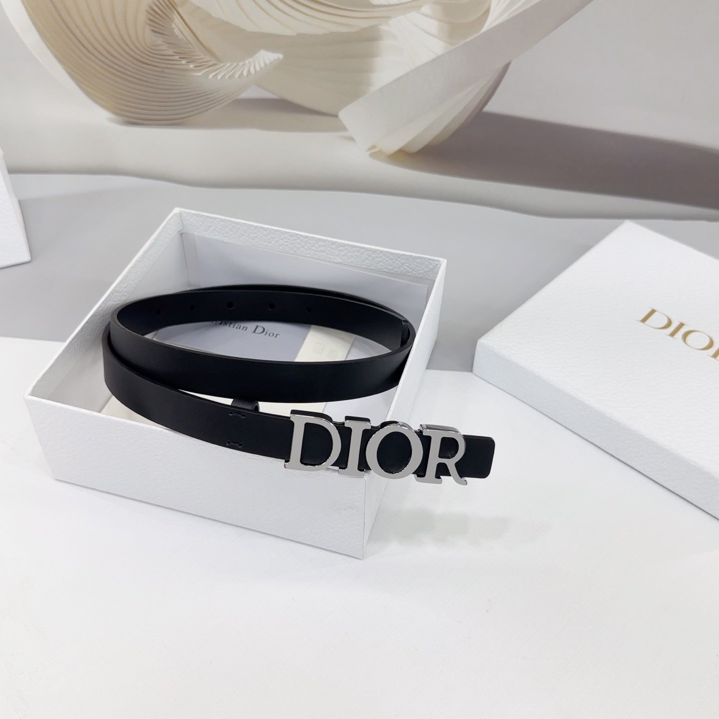 Dior Logo 20mm Belt – Black Calfskin Leather (Silver Logo) - Image 6