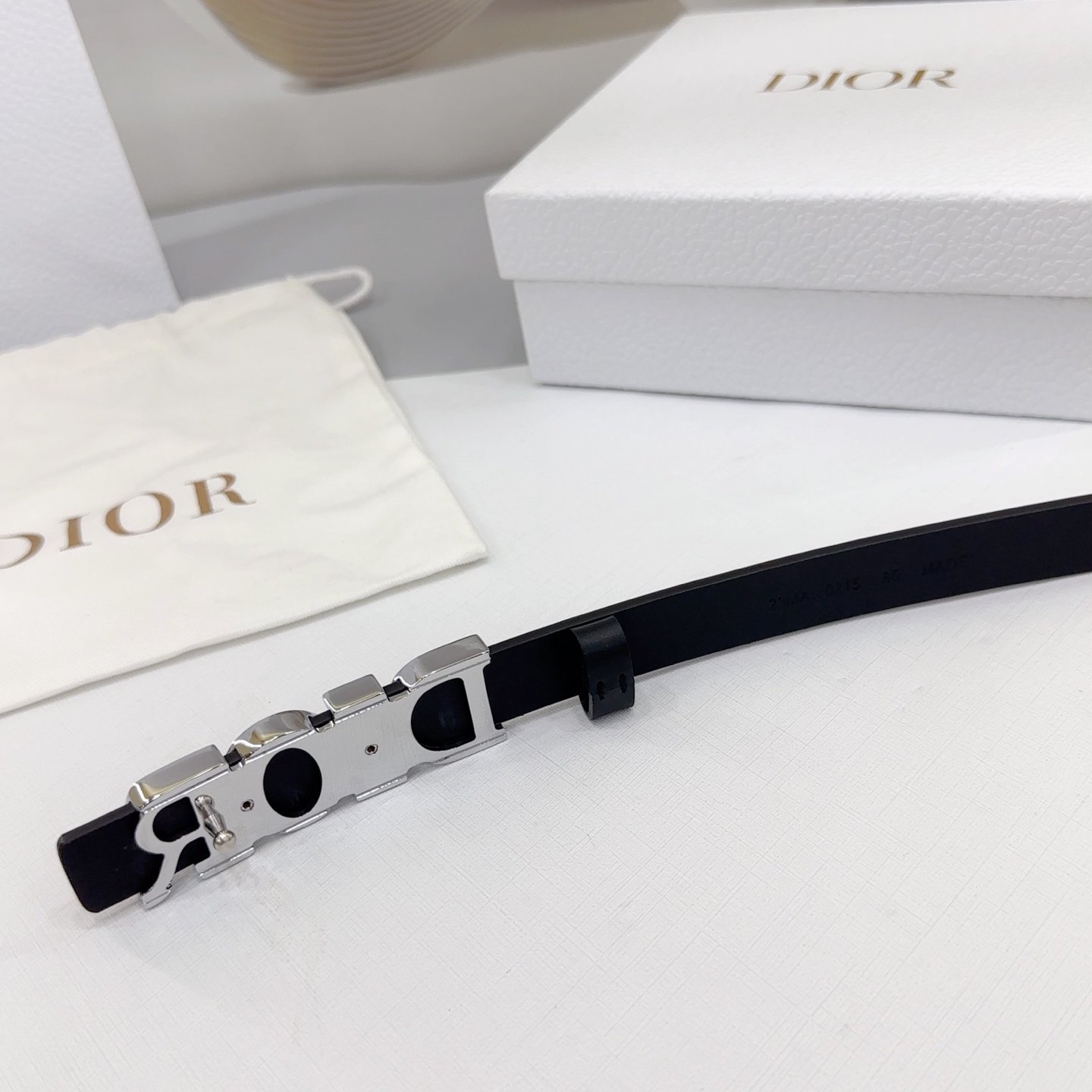 Dior Logo 20mm Belt – Black Calfskin Leather (Silver Logo) - Image 3