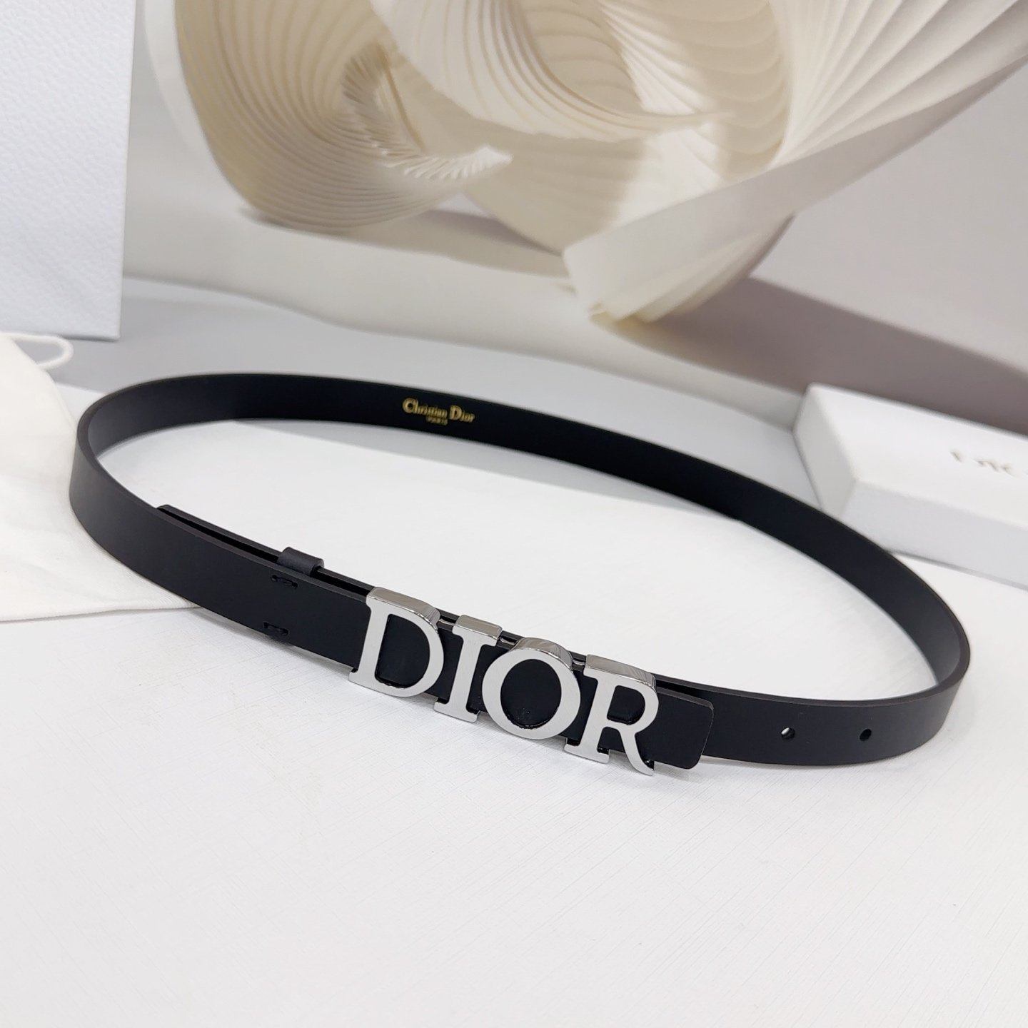 Dior Logo 20mm Belt – Black Calfskin Leather (Silver Logo) - Image 9