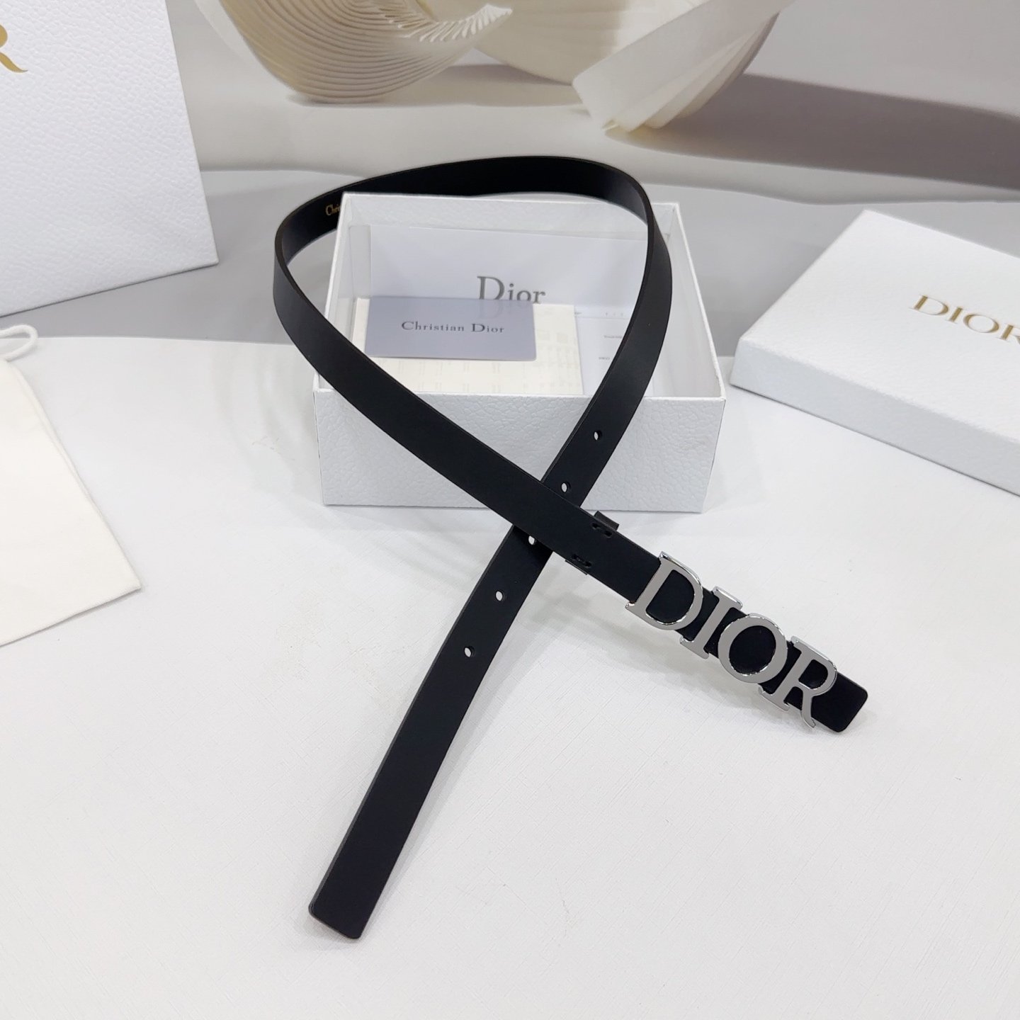 Dior Logo 20mm Belt – Black Calfskin Leather (Silver Logo) - Image 7
