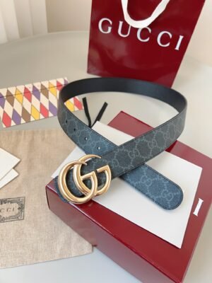 Gucci GG Leather Narrow Belt with Double G Buckle – Blue GG Leather