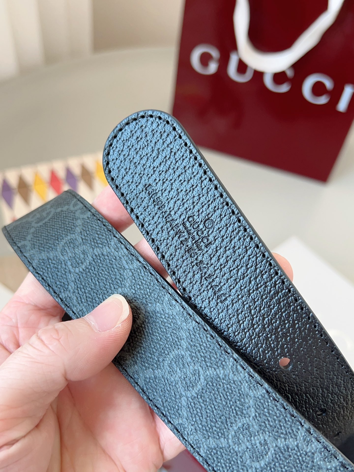 Gucci GG Leather Narrow Belt with Double G Buckle – Blue GG Leather - Image 7