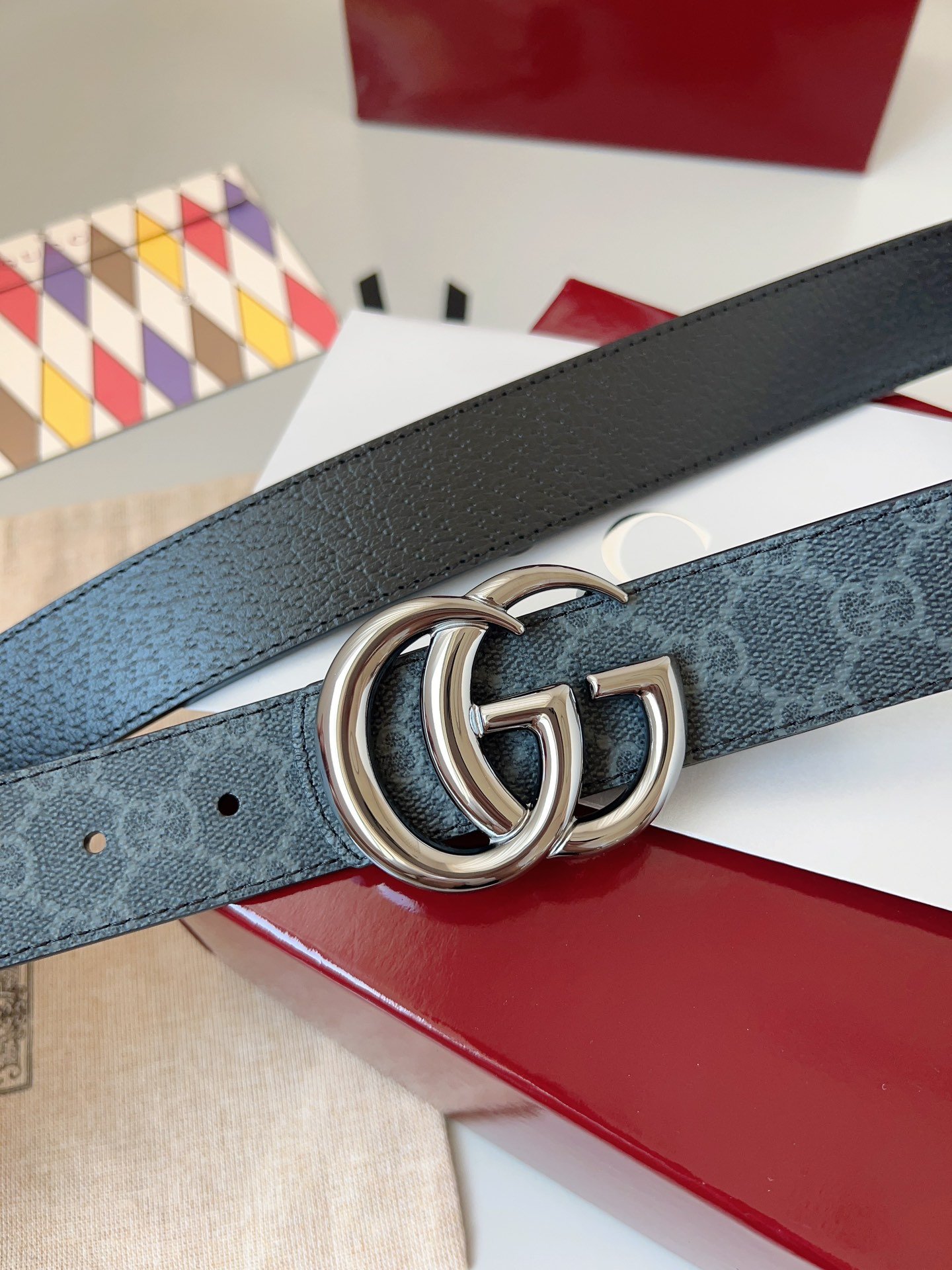 Gucci GG Leather Narrow Belt with Double G Buckle – Blue GG Leather (Silver Buckle) - Image 8