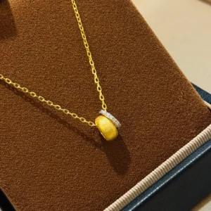 A6742 Double-Ring Gold Pendant Necklace