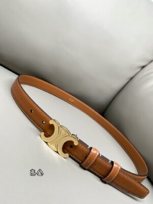 Celine Triomphe Medium Embossed Belt – Tan Leather (2.5 cm)