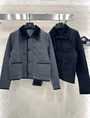 Quilted Button-Front Jacket with Contrast Collar (Available in 2 Colors)