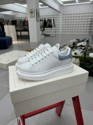 Alexander McQueen White Low-Top Sneakers (Suede Heel)