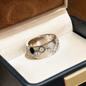Paris Honeycomb Diamond Wide Ring – Sterling Silver