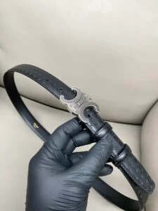 Celine Triomphe Medium Embossed Belt – Black Leather (2.5 cm)