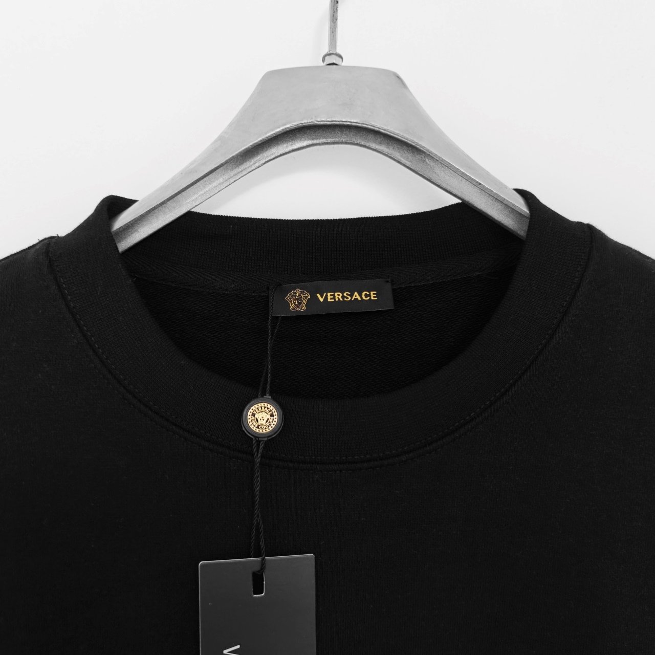 Versace 380g Printed Terry Round Neck Sweatshirt – Black (Gold Baroque Print) - Image 4